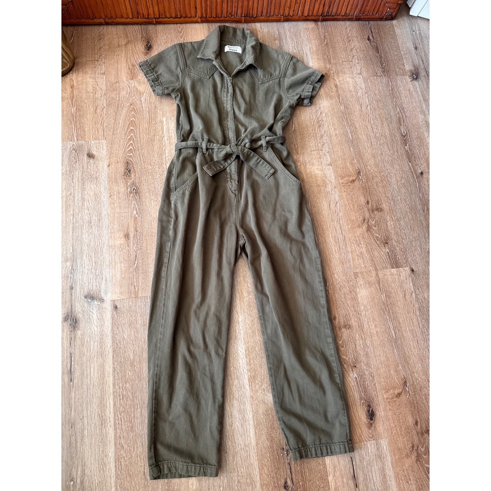 Reformation Jeans Olive Green Organic Cotton Utility Jumpsuit Size 6